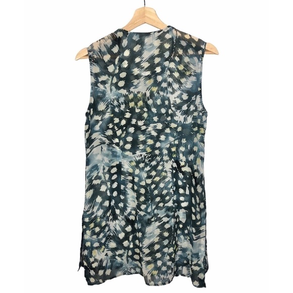 CAbi Blue & White Print Sheer Avery Button Down Tunic Sleeveless Top S #416 - Picture 2 of 7